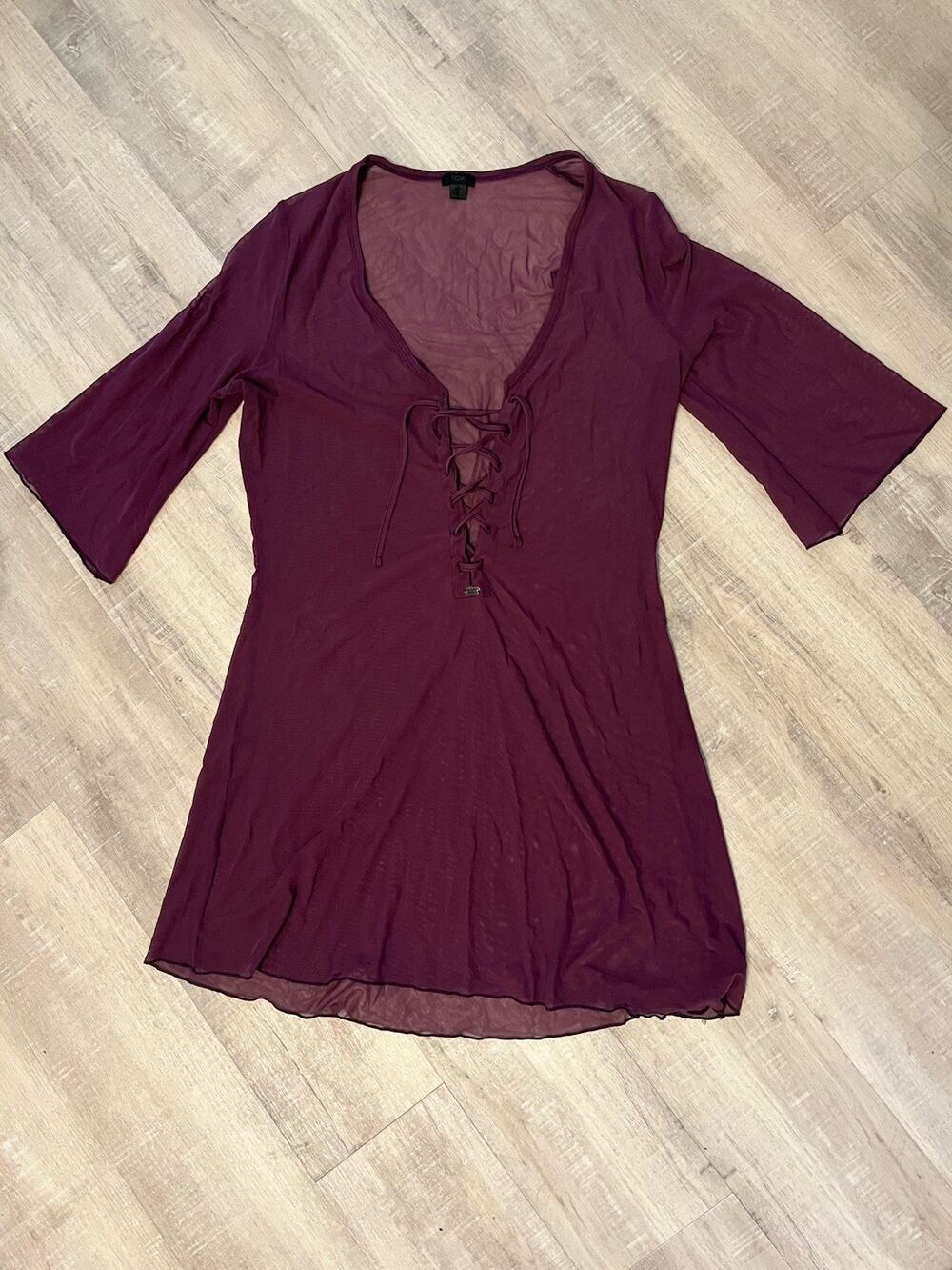 VTG Sheer Lace Up Flare Sleeve Top Blouse Purple Fairy Grunge Whimsigoth Y2K M